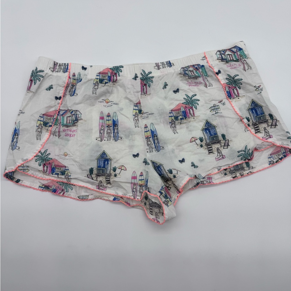 Victoria's Secret White Printed‎ Beach/Surf Scene Lounge Shorts, L